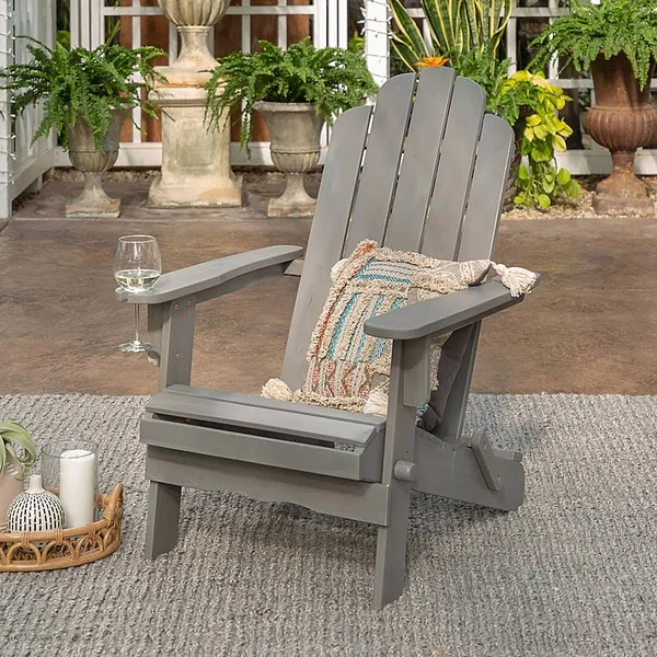 Forest Gate Arvada Acacia Outdoor Folding Adirondack Chair in Grey