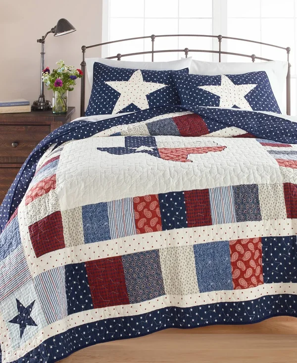 Martha Stewart Collection Texas Patchwork Cotton King Quilt, Created for Macy&s - Blue