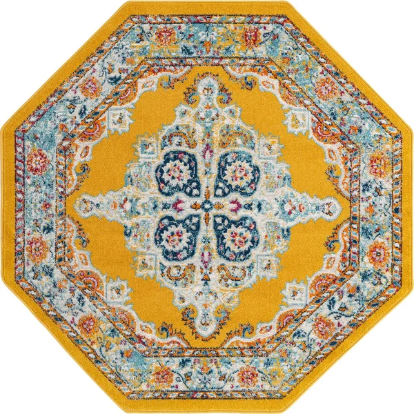 Parker Yellow Vintage 5 ft Octagon Octagon Area Rug
