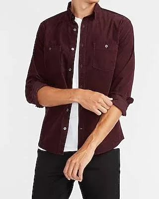 Solid Stretch Corduroy Shirt Green Men's Xs