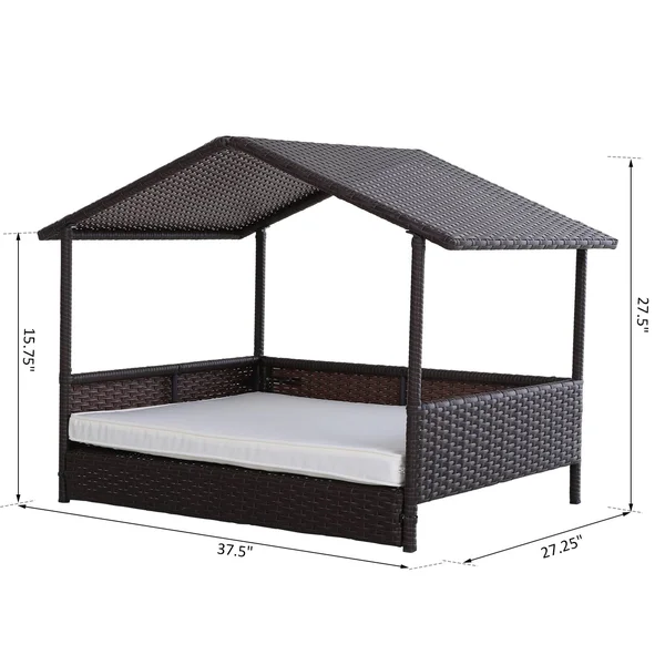 PawHut 4 Sturdy Legs Elevated & Cushioned PE Rattan Dog - Cat House with Comfortable Protective Anti-Slip Sleeping Pad &