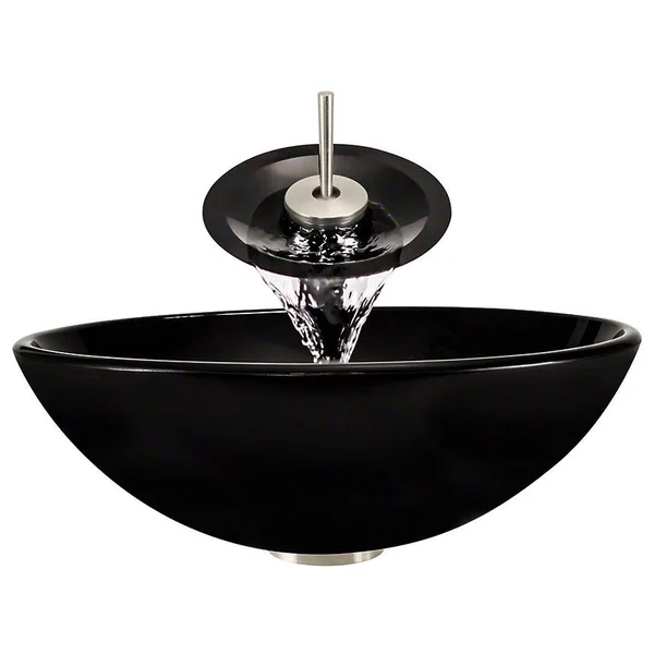 Mr Direct 601-BL-WF-BN Black Brushed Nickel Bathroom Waterfall Faucet Ensemble