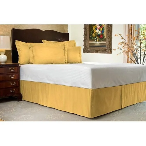 Brown Sateen Stripe Tailored Bed Skirt - Twin XL, 21 Drop