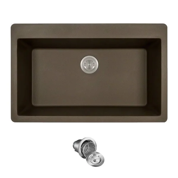 Mr Direct T848 Topmount Large Single Bowl Kitchen Sink - Mocha, Colored STRAINER