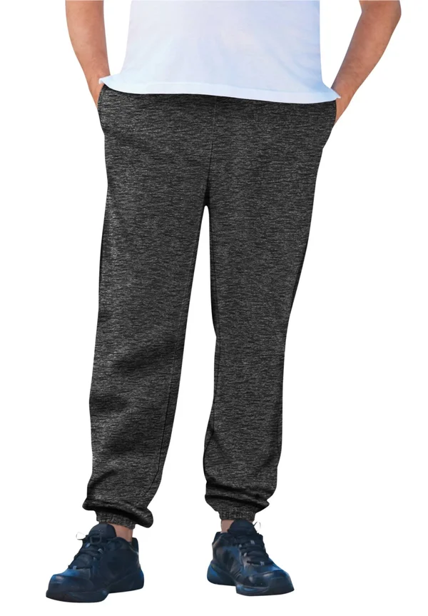 Men's Big & Tall Fleece Elastic Cuff Sweatpants by KingSize in Black White Heather (Size 3XL)