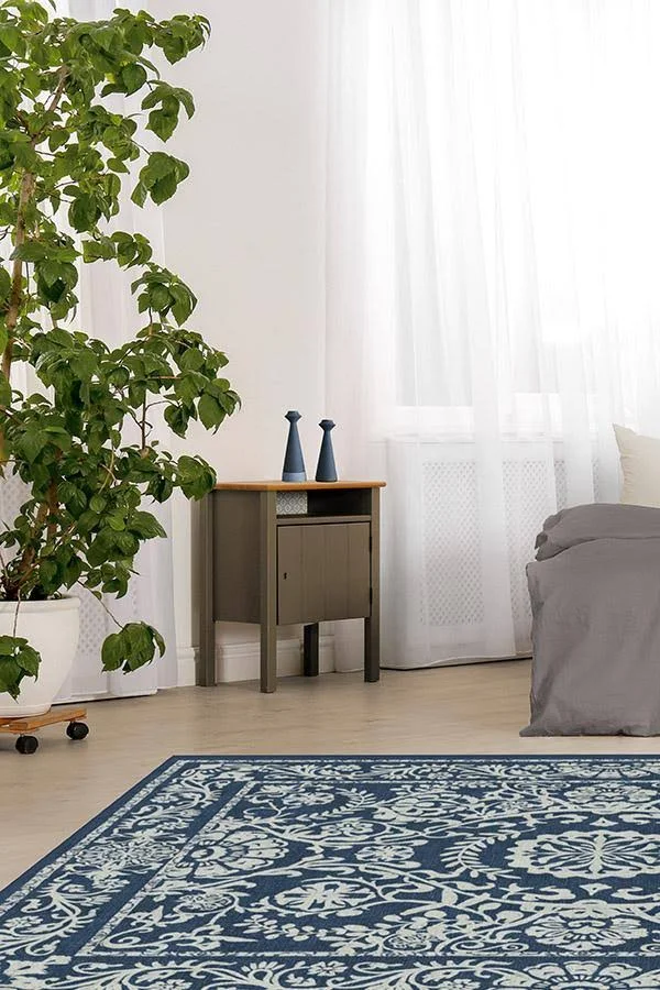 3&x5&, Machine Washable Area Rug, Kid & Pet Friendly, Indoor Rug, Delphina Navy Blue Rug, Ruggable