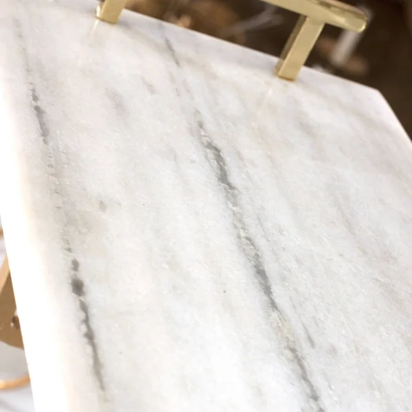 Worlds Away White Marble Lincoln Tray - Brass