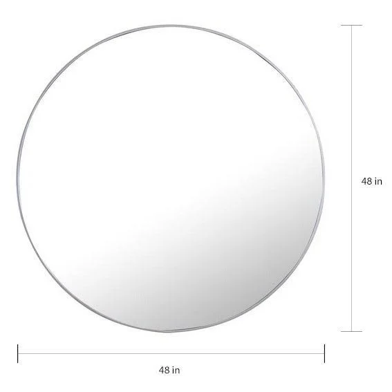 Strick & Bolton Prine 48-Inch Metal Frame Round Mirror - Silver - Silver, 48 inches x 48 inches