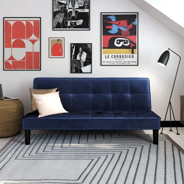 RealRooms Tyler Futon Convertible Couch - Blue Velvet
