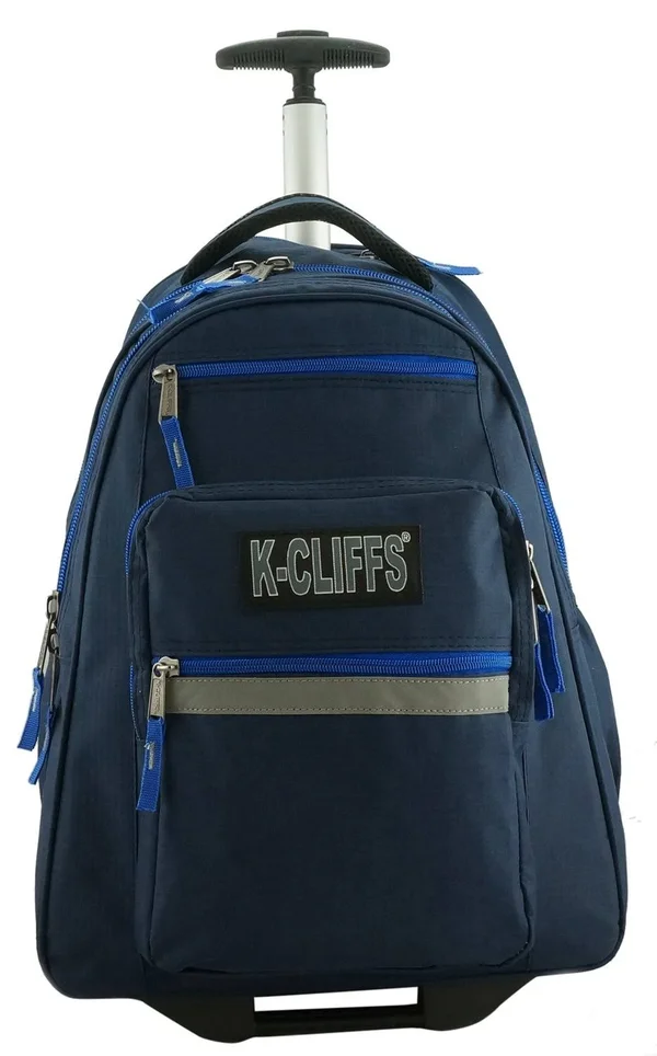 K-Cliffs Heavy Duty Rolling Backpack School Backpack with Wheels Deluxe Trolley Book Bag Wheeled Daypack Multiple Pockets Bookba - 18.5" x 13" x 6"