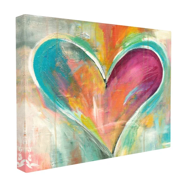 The Stupell Home Decor Collection Abstract Colorful Textural Heart Painting Wall Art Canvas
