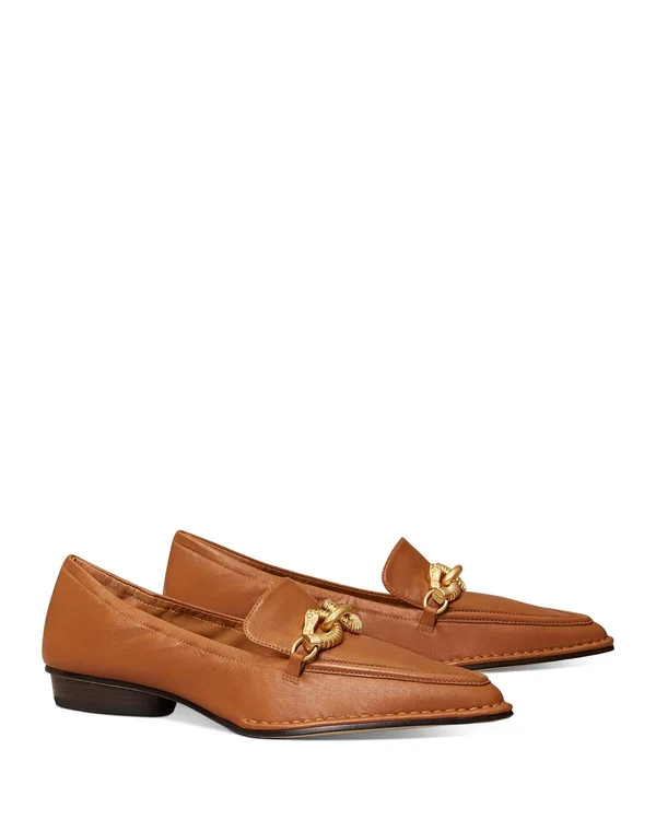 Tory Burch Women's Jessa Point-toe Leather Loafers - Cinnamon - Size 7