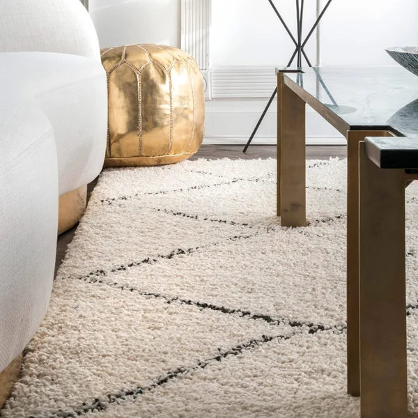 nuLOOM Jessie Moroccan Lattice Shag Off-White 10 ft. Square Rug, Beige