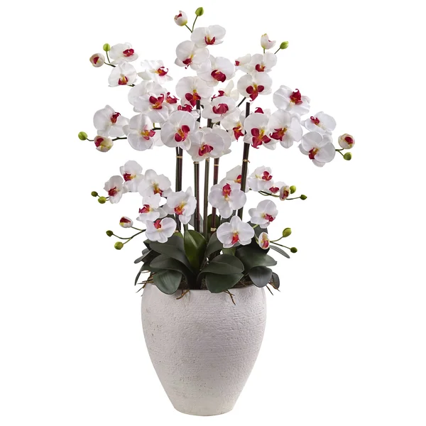 Nearly Natural Phalaenopsis Orchid with White Planter - Yellow