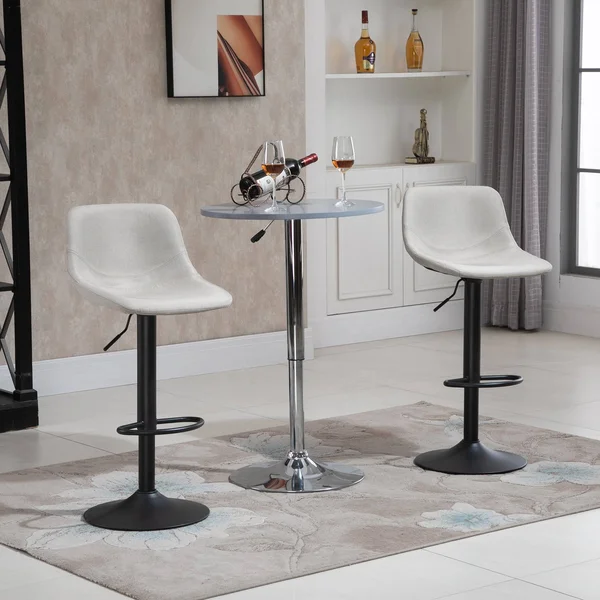 HOMCOM Swivel Bar Stools Set of 2 Bar Chairs Adjustable Height Barstools Padded with Back for Kitchen, Counter, and Home Bar - W