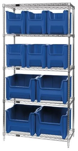 Quantum Storage Systems Wr5-600800bl Bin Shelving - WIRE, 36x18, 10 Bins, Blue