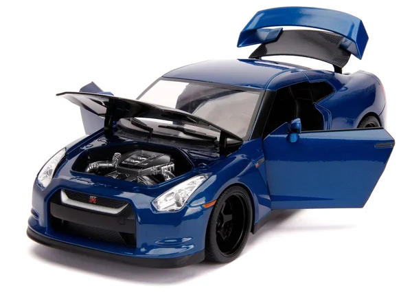 2009 Nissan GT-R (R35) Blue Metallic and Carbon with Lights and Brian Figurine