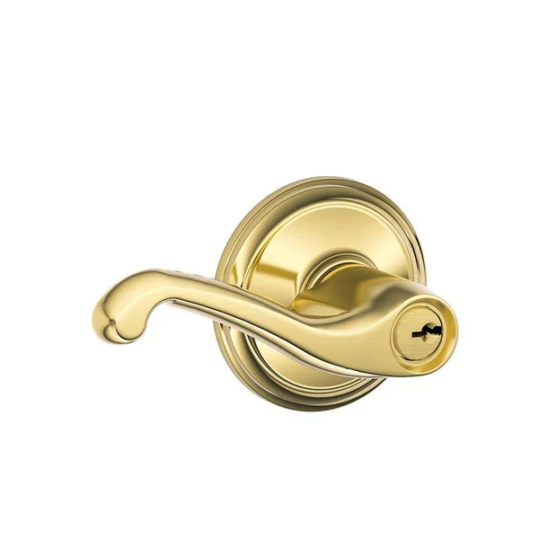 Schlage F51A Fla 505 Flair Lever Keyed Entry - Lifetime Bright Brass