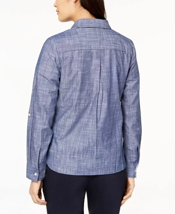 Tommy Hilfiger Women's Half Zip Popover Shirt - Chambray Blue, S