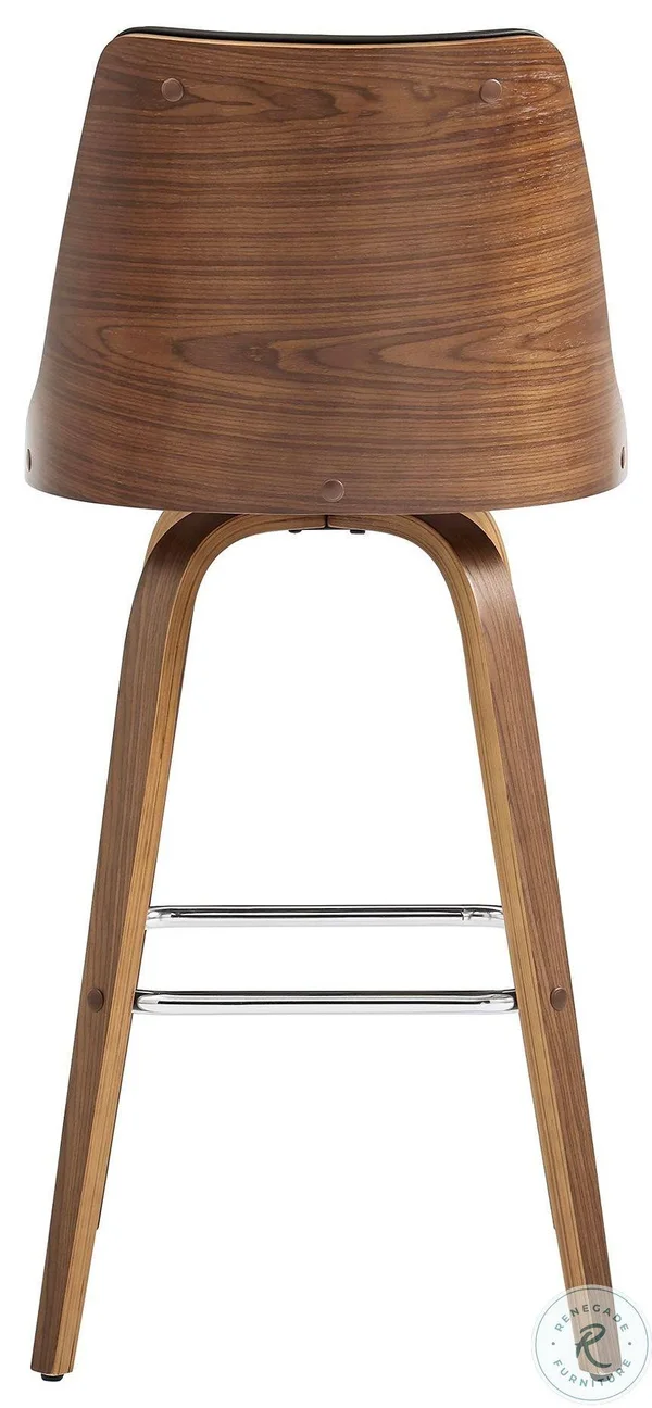 Armen Living Nolte Brown Faux Leather and Walnut Wood Swivel 30x22 Bar Stool