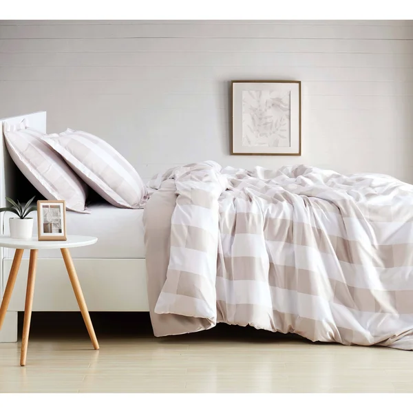 Truly Soft Everyday King Buffalo Plaid Duvet Cover Set Khaki/White