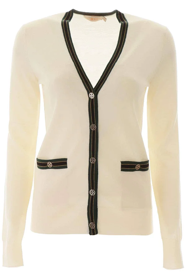 Women's Tory Burch Madeline Cardigan - New Ivory/ Malachite