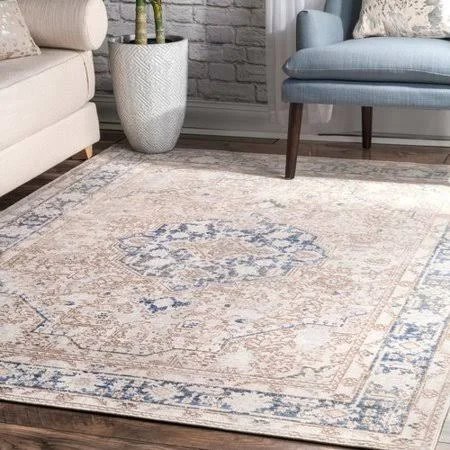 Bungalow Rose Aquilla Blue/Beige Area Rug - Size: Rectangle 4'3 inch x 6'6 inch