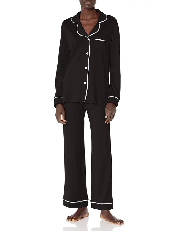 Cosabella Bella Long Sleeve & Pant Pajama Set - Black/Ivory