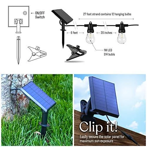 Ambience Pro Solar 1W - Waterproof LED Outdoor Solar String Lights - 27 ft