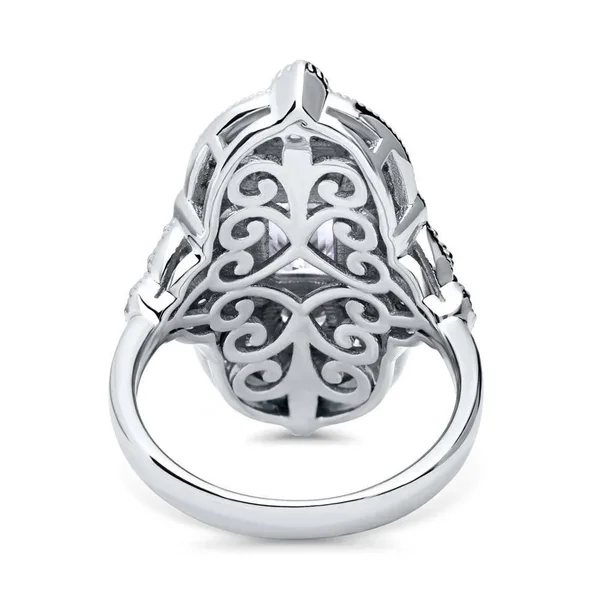 Berricle Sterling Silver Cubic Zirconia CZ Statement Art Deco Milgrain Cocktail Fashion Right Hand Ring Size 7