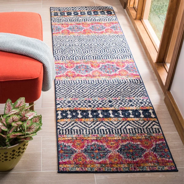 Safavieh Madison Cleo Boho Chic Rug - 2&3x22 x 20& Runner - Navy/Ivory