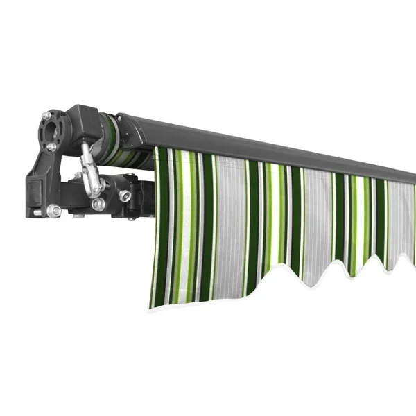 Aleko Abm12x10mstgr58-ap Motorized Retractable Black Frame Patio Awning 12 x 10 Feet - Multi-Striped Green