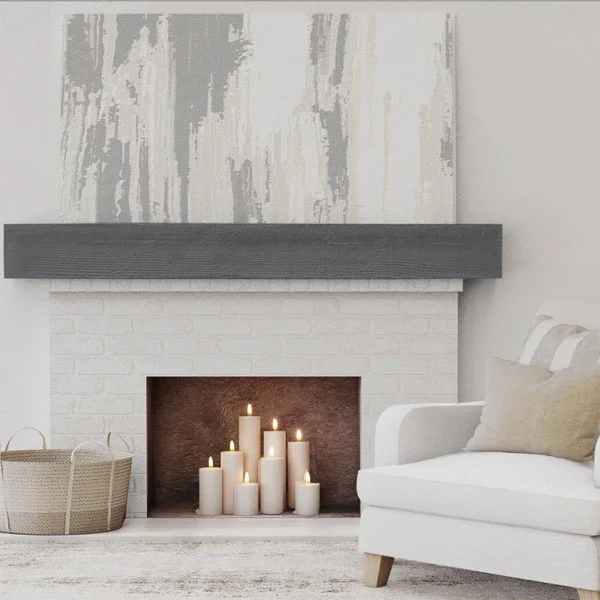 Ekena Millwork MANURS08X08X48ES 8x22H x 8x22D x 48x22W Rough Sawn Faux Wood Fireplace Mantel, Aged Ash