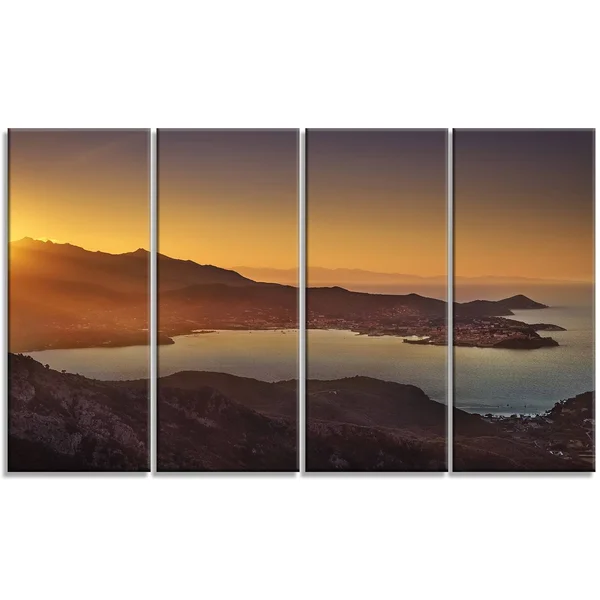 Design Art Portoferraio Bay Beach Aerial View - Extra Large Seashore Canvas Art, 60 in. Wide x 32 in. High - 5 Panels Diamond Sh