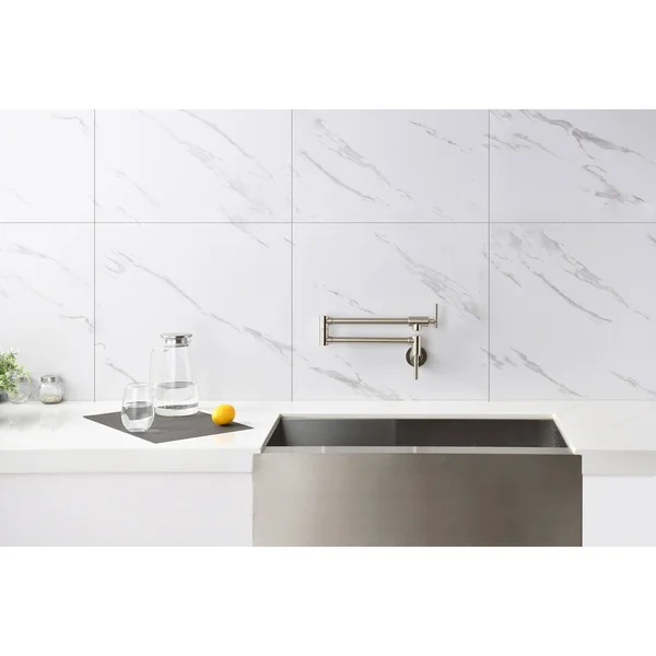 Global Pronex Pot Filler Faucet Wall Mount Solid Brass Kitchen Faucet 2 Handles with Single Hole Double Joint Swing Arm - Matte
