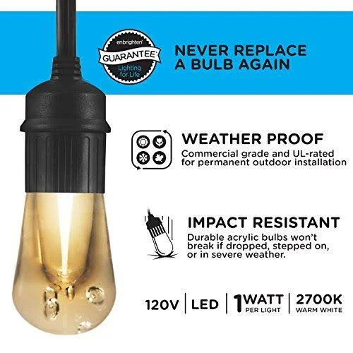 Enbrighten Seasons LED Warm White & Color Changing Café String Lights with Oil-Rubbed Bronze Lens Shade - Black, 48ft, 24 Imp
