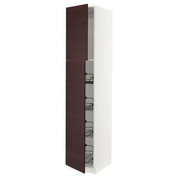 IKEA - SEKTION High Cabinet w/Door & Wire Baskets, White Askersund/dark Brown Ash Effect, 18x24x90 39332720