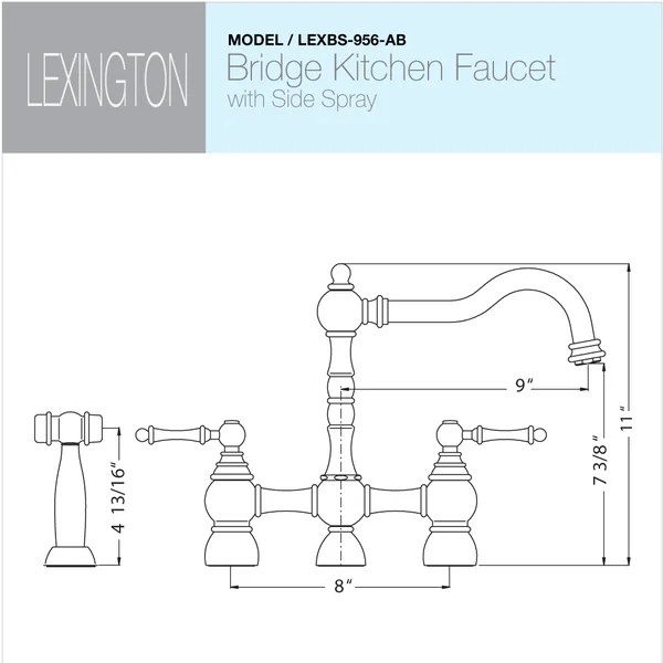Houzer Lexington Traditional Bridge Kitchen Faucet with Sidespray and CeraDox Technology, Oil Rubbed Bronze (lexbs-956-ob)
