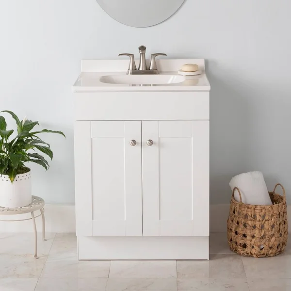 Project Source 24-in White Single Sink Bathroom Vanity with White Cultured Marble Top, R38 VBCU2418