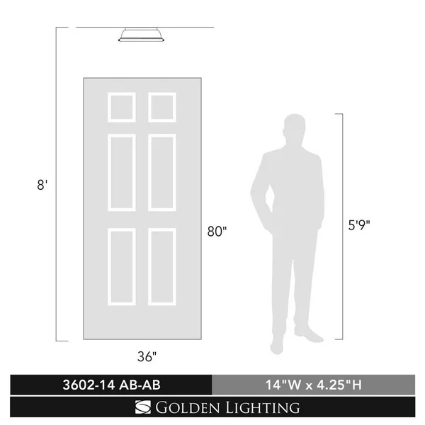 Golden Duncan 14x22 Flush Mount Lighting - Aged Brass 3602-14 AB-WHT