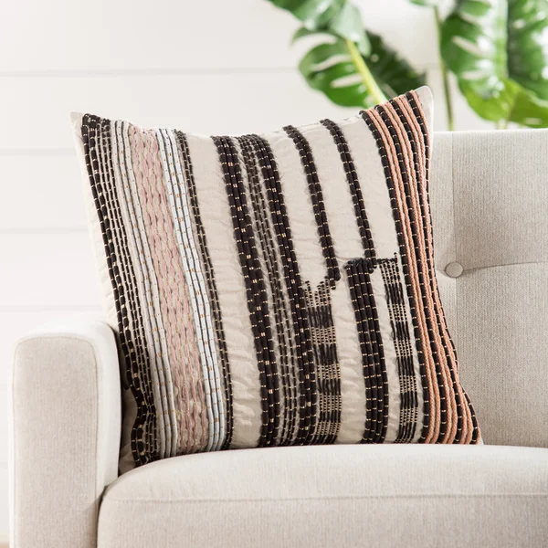 Nikki Chu by Jaipur Living Nova Cream/ Black Stripe Poly Throw Pillow 22x22x22x22
