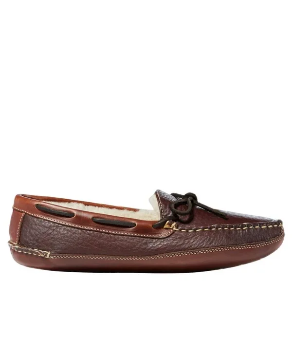 Men's Bison Double-Sole Slippers - Shearling-Lined Brown 7 M(D), L.L.Bean