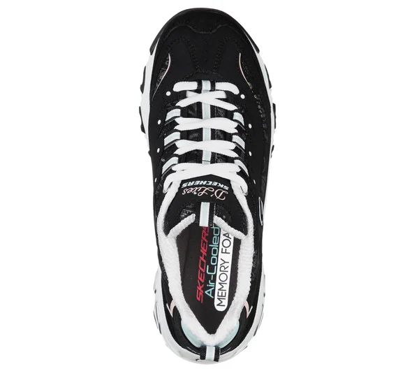 Skechers Women's D&Lites - Sparkling Rain Sneaker Black/Light Blue - 7.5
