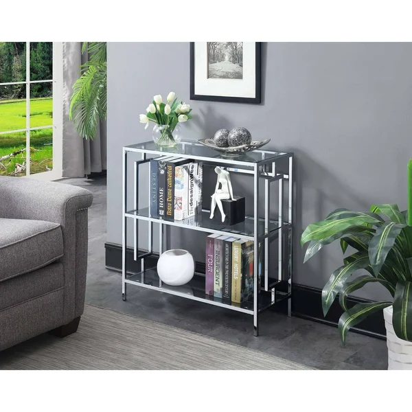 Silver Orchid Abeles Square Chrome 3-Tier Bookcase