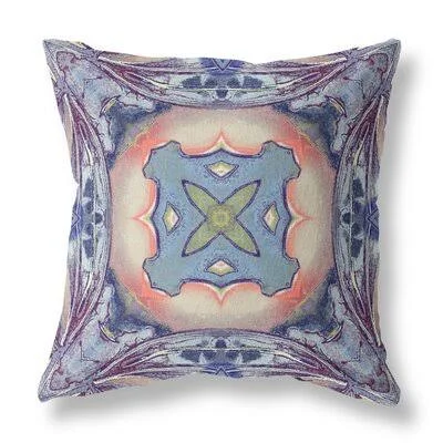 Pastel Floral Squares Broadcloth Indoor Outdoor Zippered Pillow Sky Blue Indigo Muted Peach Bungalow Rose Size: 20x22 x 20