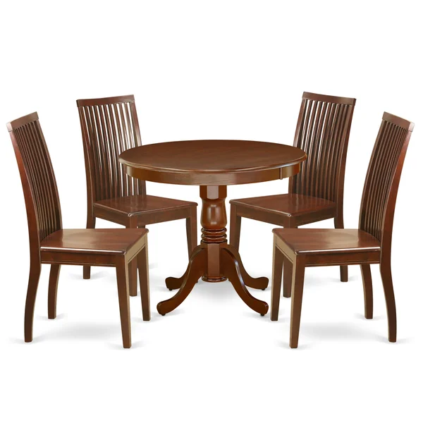 East West Furniture Anip5-mah-w 5pc Round 36 inch Kitchen Table and 4 Wood Seat Dining Chairs
