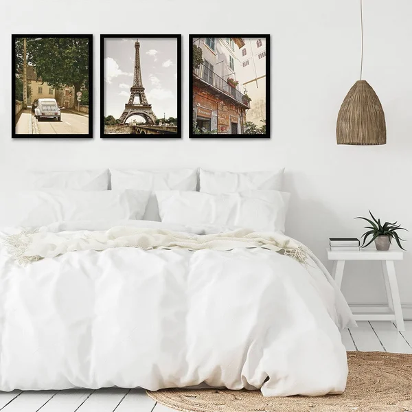 Americanflat Triptych Wall Art Day in Paris by Hope Bainbridge - Set of 3 Black Framed Prints - Size: 18 x 24, Pink