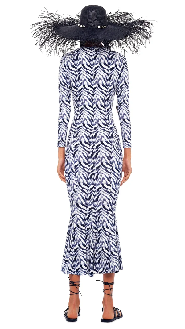 Norma Kamali Long Sleeve Fishtail Dress Chevron Zebra Xs