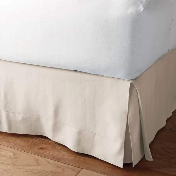 The Company Store Solid Washed 18 in. Parchment Linen Full Bed Skirt