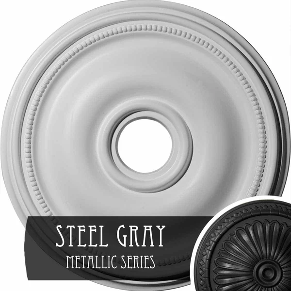 18 1/8x22OD x 3 3/4x22ID x 1 1/8x22P Bradford Ceiling Medallion (Fits Canopies Up to 4 3/8x22), Hand-Painted Steel Gray